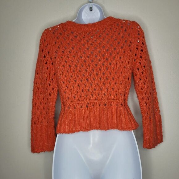 Vintage y2k Rocket 898 orange open knit wool blend cropped cardigan medium - Picture 2 of 7
